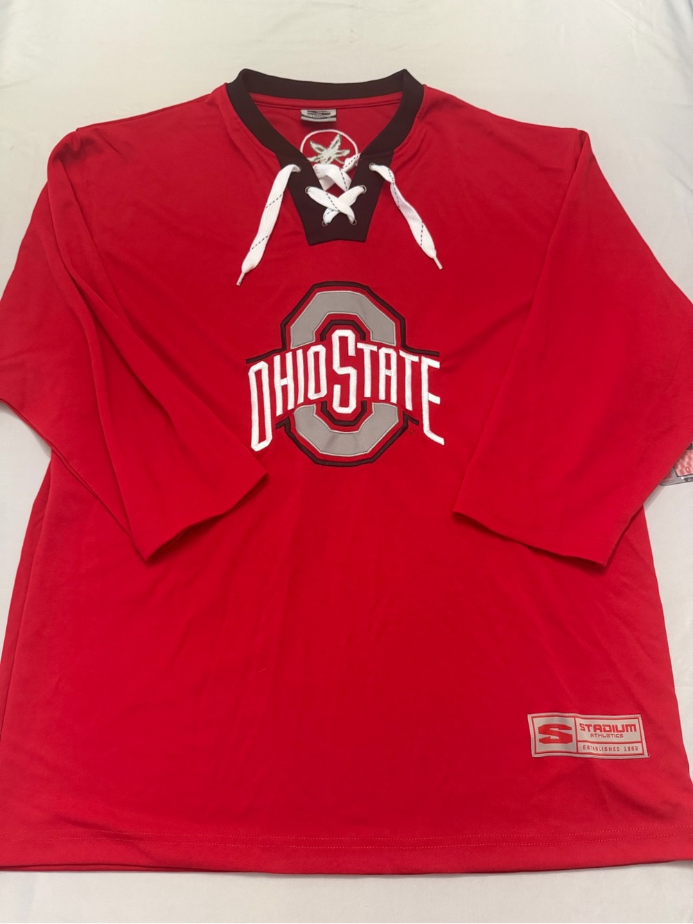 Stadium Athletics Ohio State Red Lace-Up Hockey Jersey with Black Trim